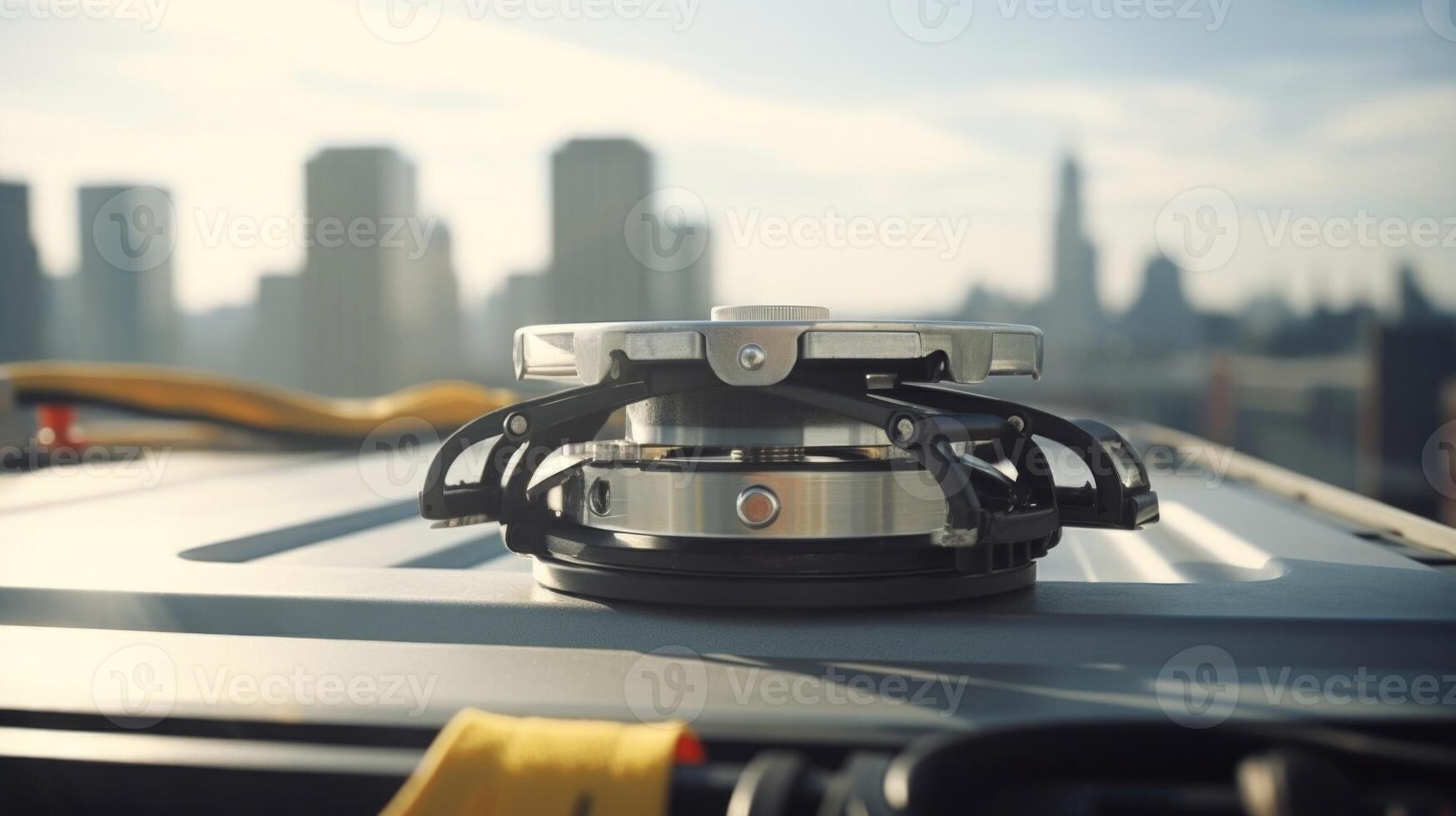 Closeup of a panel tilt mount in the process of being secured on a rooftop. photo