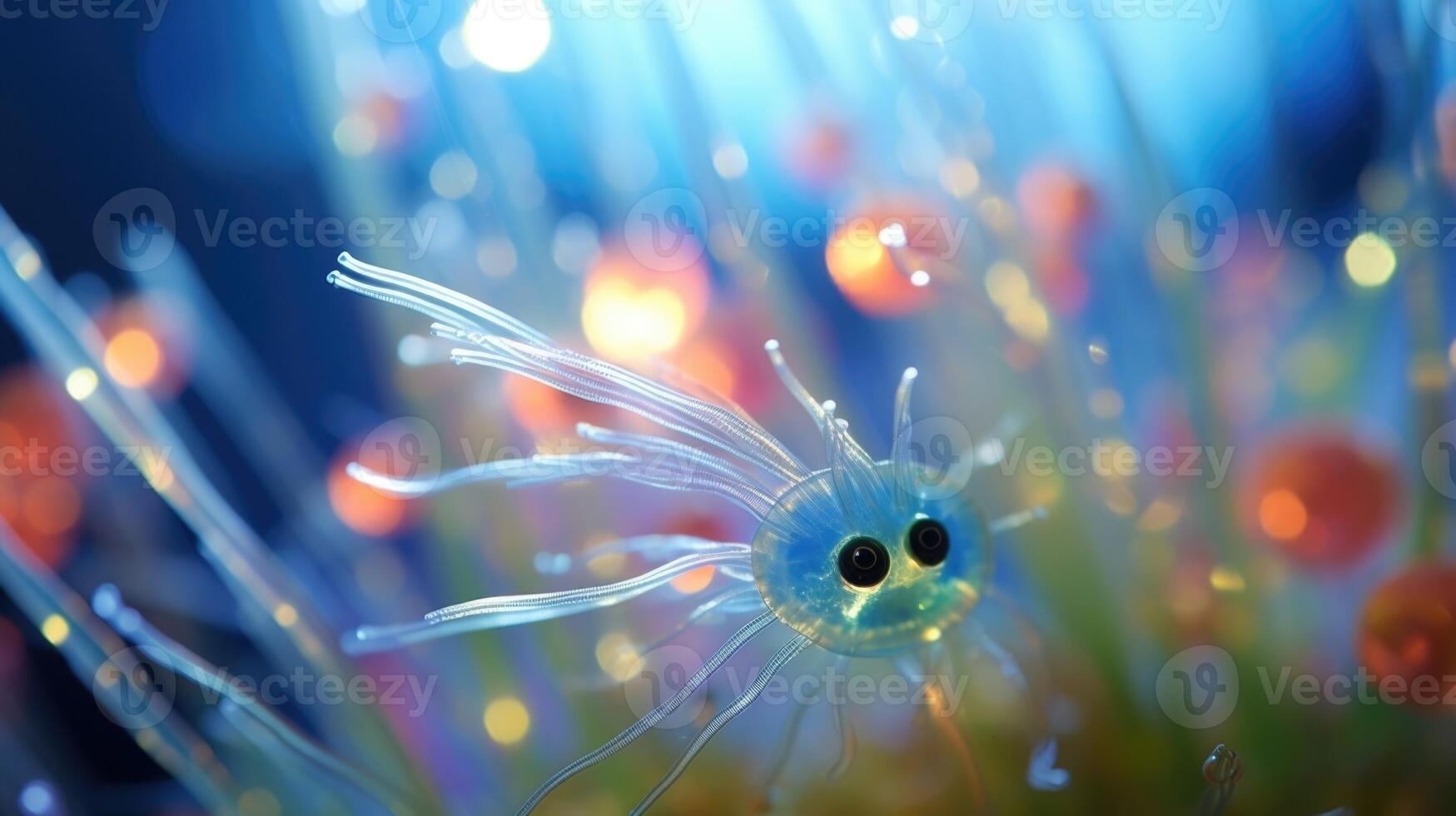 Closeup of a tiny plankton, essential to the oceans food chain and survival of marine life. photo
