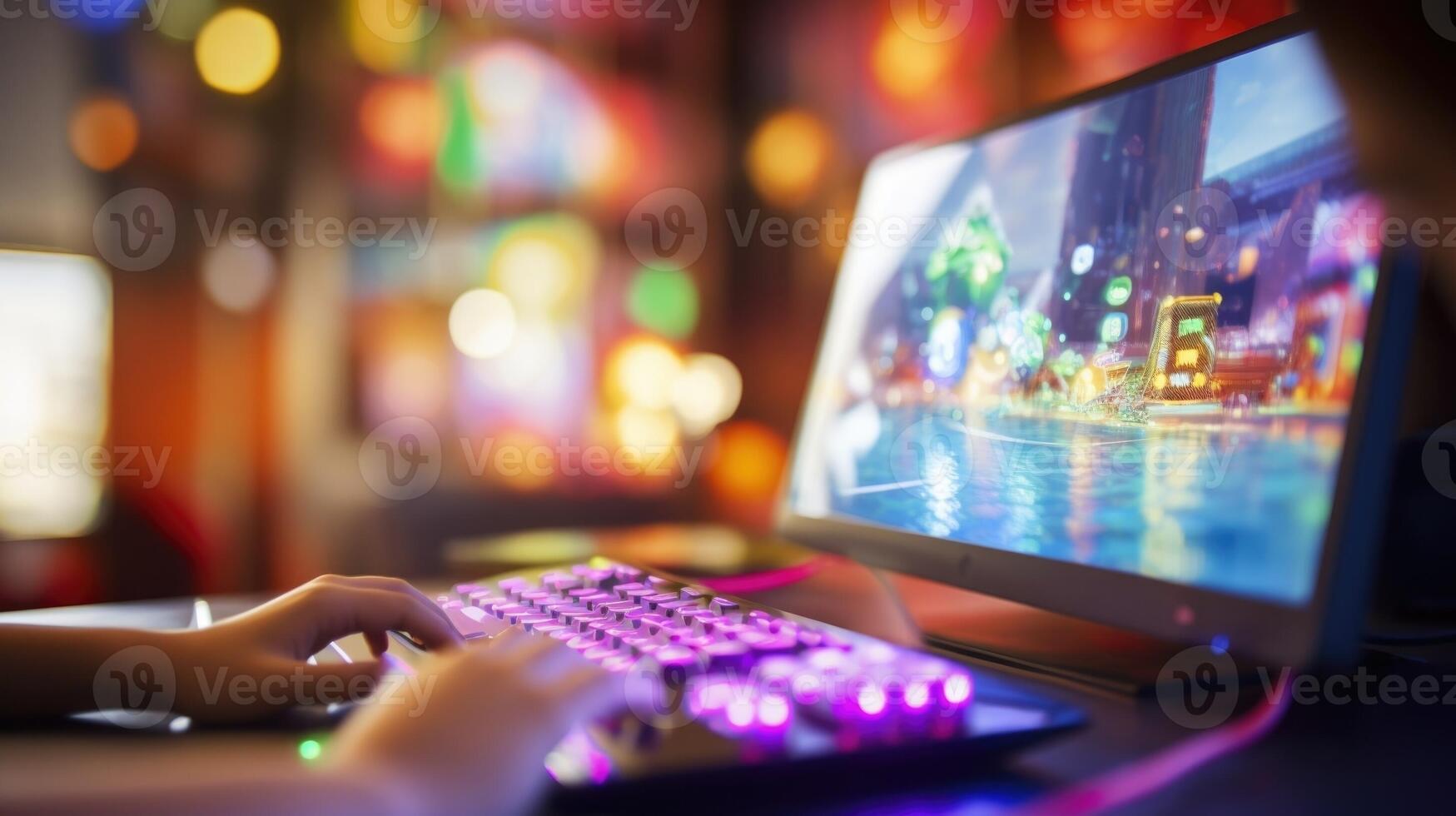 Closeup of a parents hand setting up safety measures for their childs online gaming account. photo
