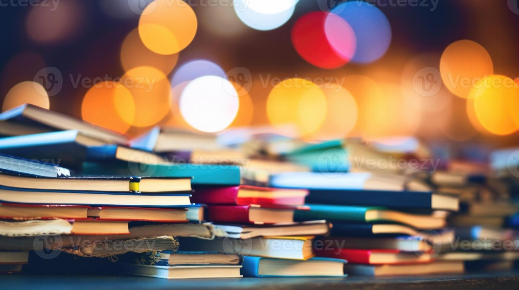 Closeup of a stack of digital textbooks with colorful covers. photo