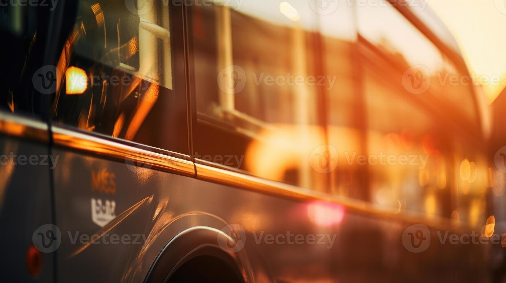 Upclose image of the sleek design and branding on the side of a public transport bus. photo