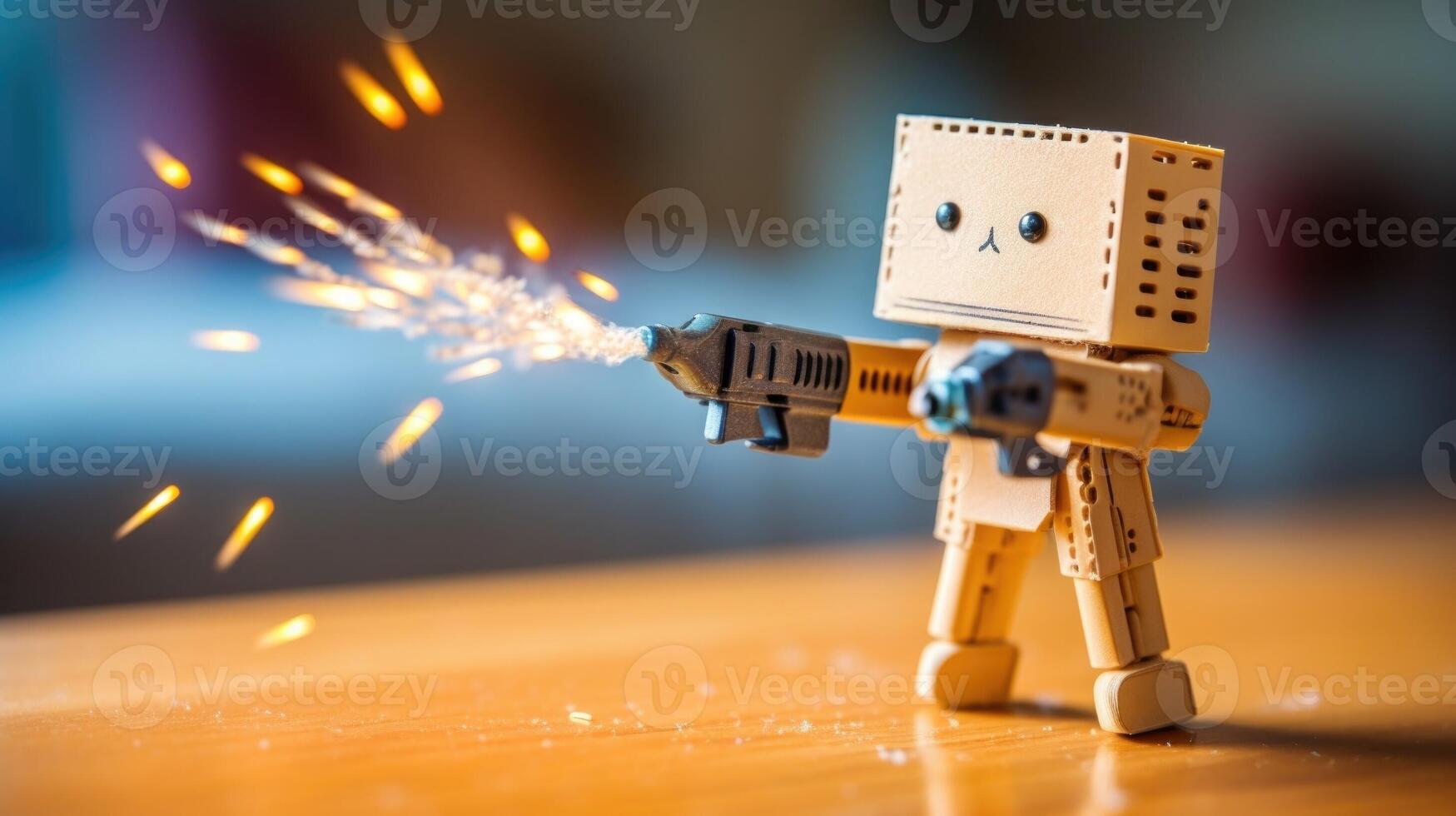 Macro image of a glue gun, oozing out a thin line of adhesive onto a cardboard out shaped like a character from a hit television program. photo