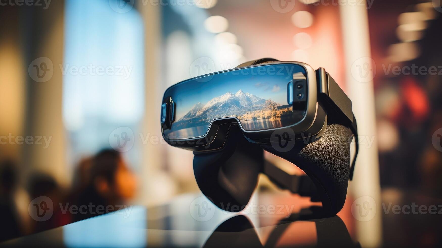 Closeup of a virtual reality headset used in the museum tour experience. photo