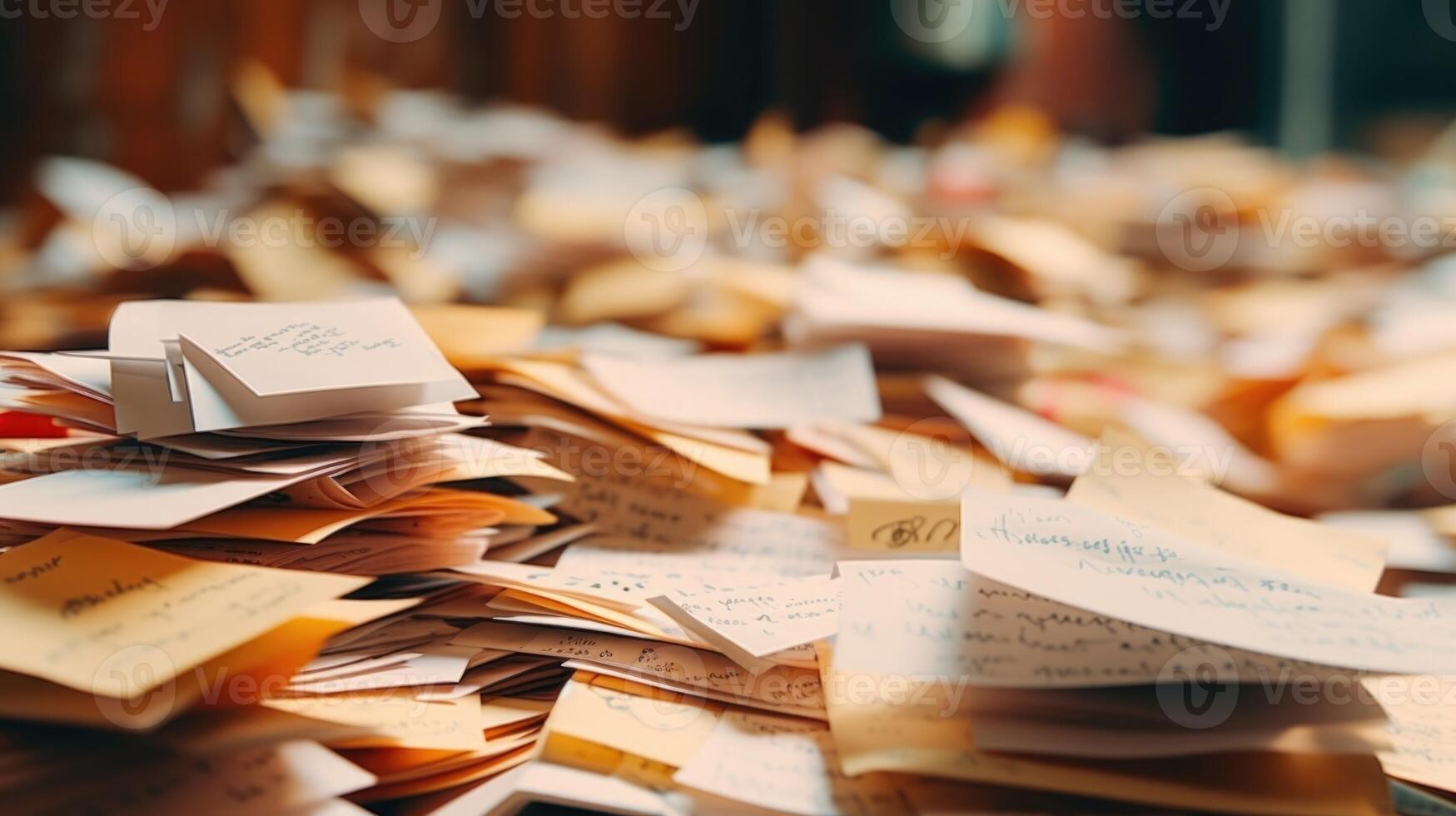 Closeup of a stack of handwritten notes, representing the resourcefulness and adaptability of teachers during times of crisis. photo