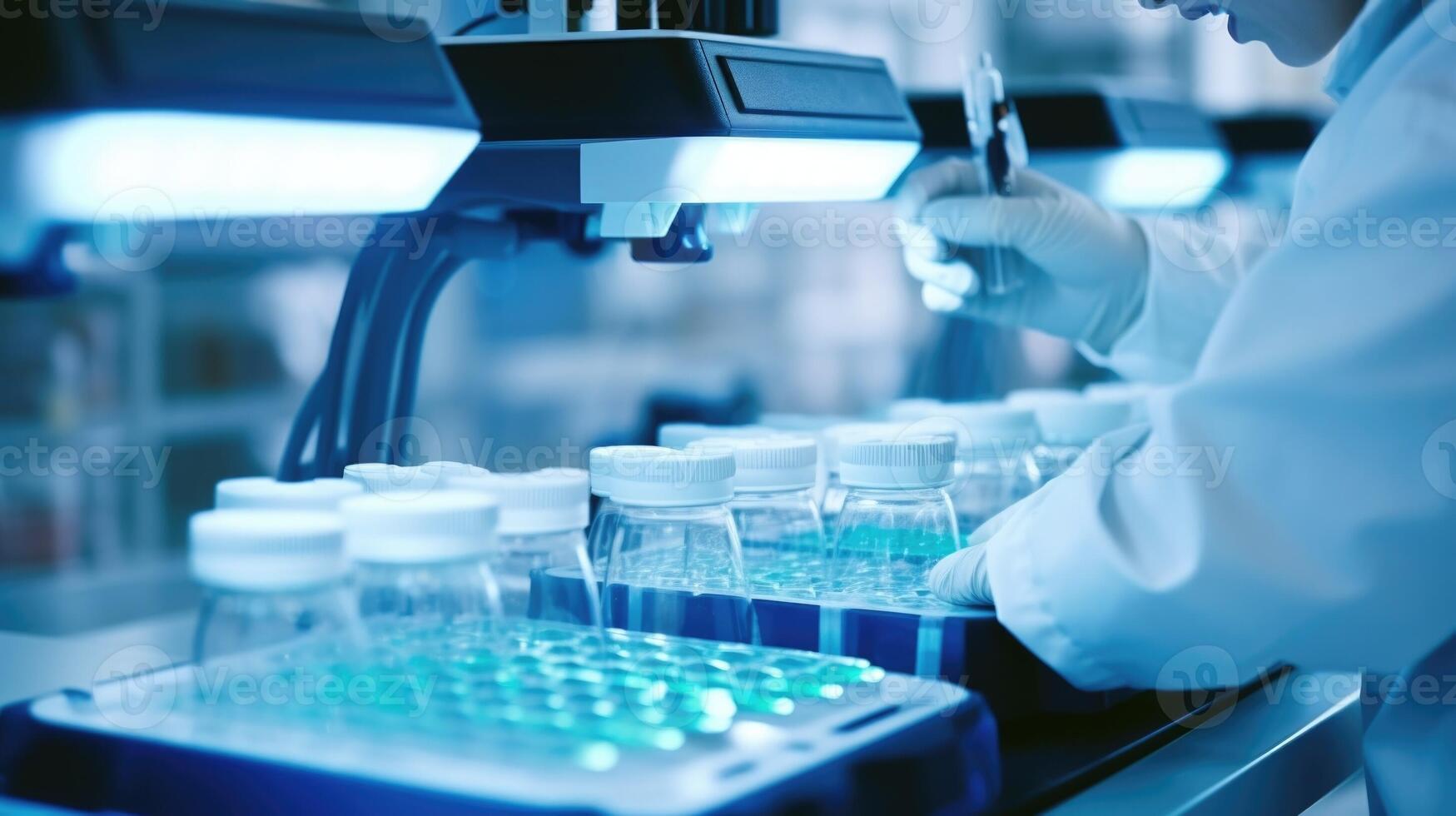 Closeup of a laboratory technician using hightech equipment to analyze patient samples for personalized healthcare solutions. photo