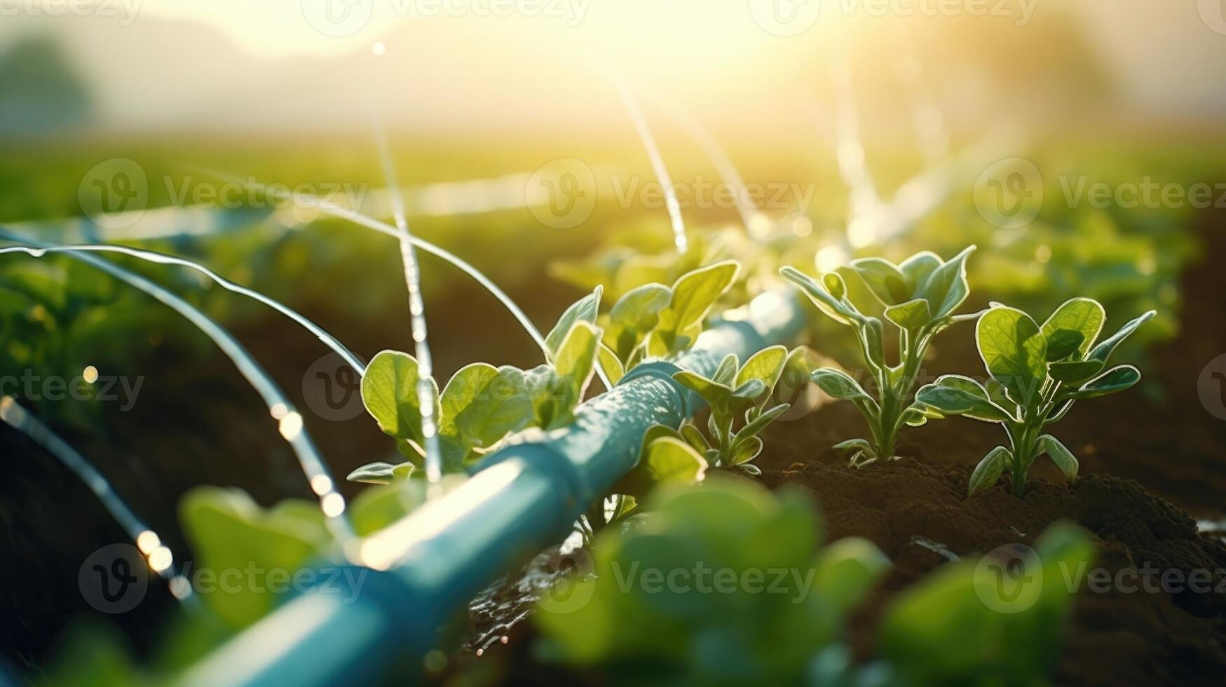 Extreme closeup of a drip irrigation system delivering precise amounts of water to thirsty crops. photo