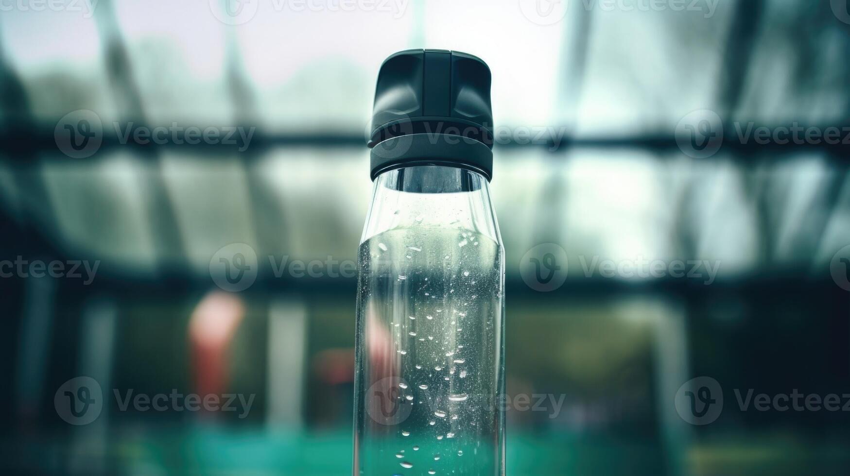 Closeup of a biometric sensor attached to a water bottle for tracking hydration. photo