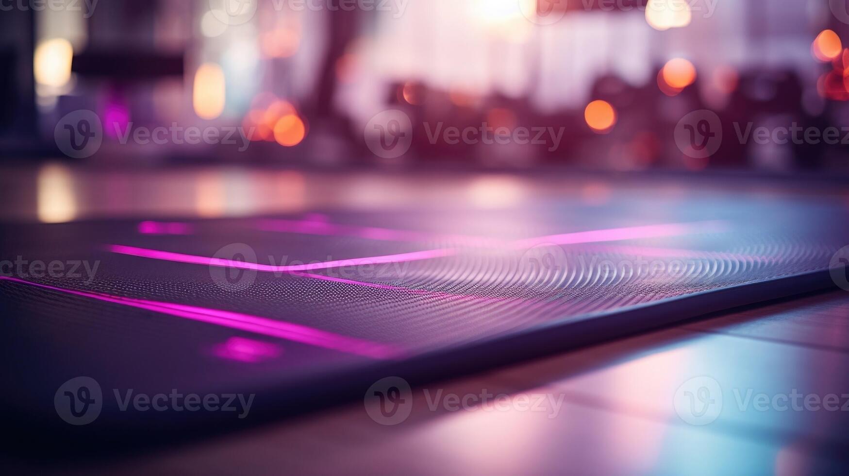 Closeup of a workout mat with sensors that track balance and form during a yoga session. photo