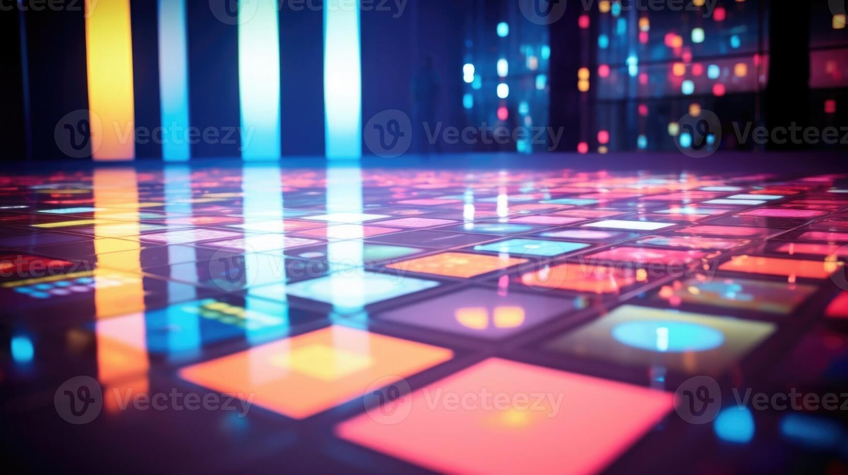 Closeup of a projection mapping display on a large floor area, creating an interactive floor game for visitors to play. photo