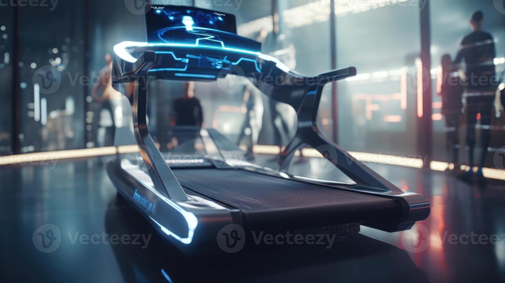 Macro shot of a virtual reality treadmill, its sleek design tailored for full body immersion in virtual environments. photo