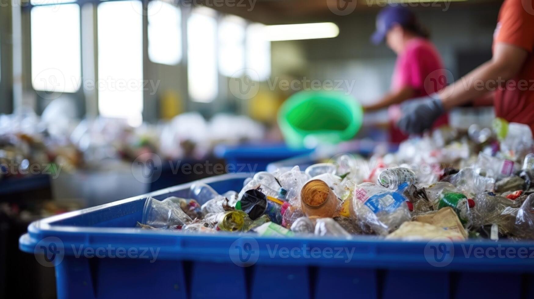 Closeup of a communityrun recycling center sorting through various items. photo