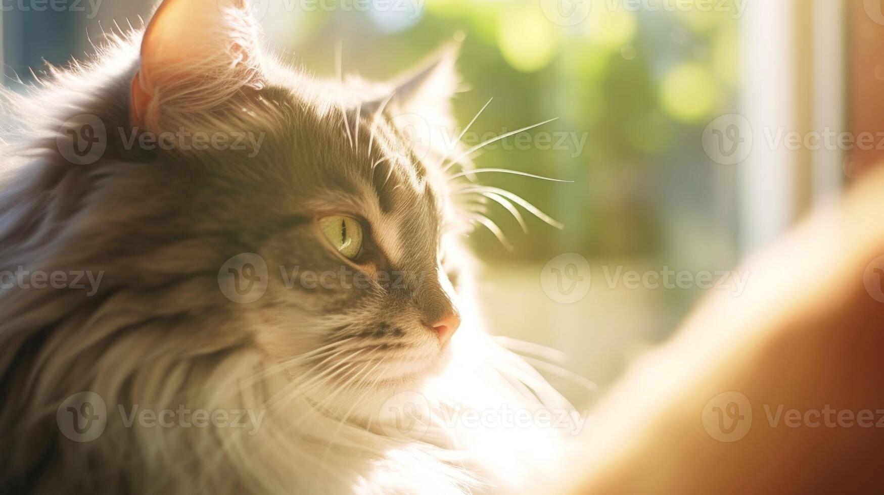 Closeup of a cats whiskers, delicately sensing its surroundings in a safe and nurturing home environment. photo