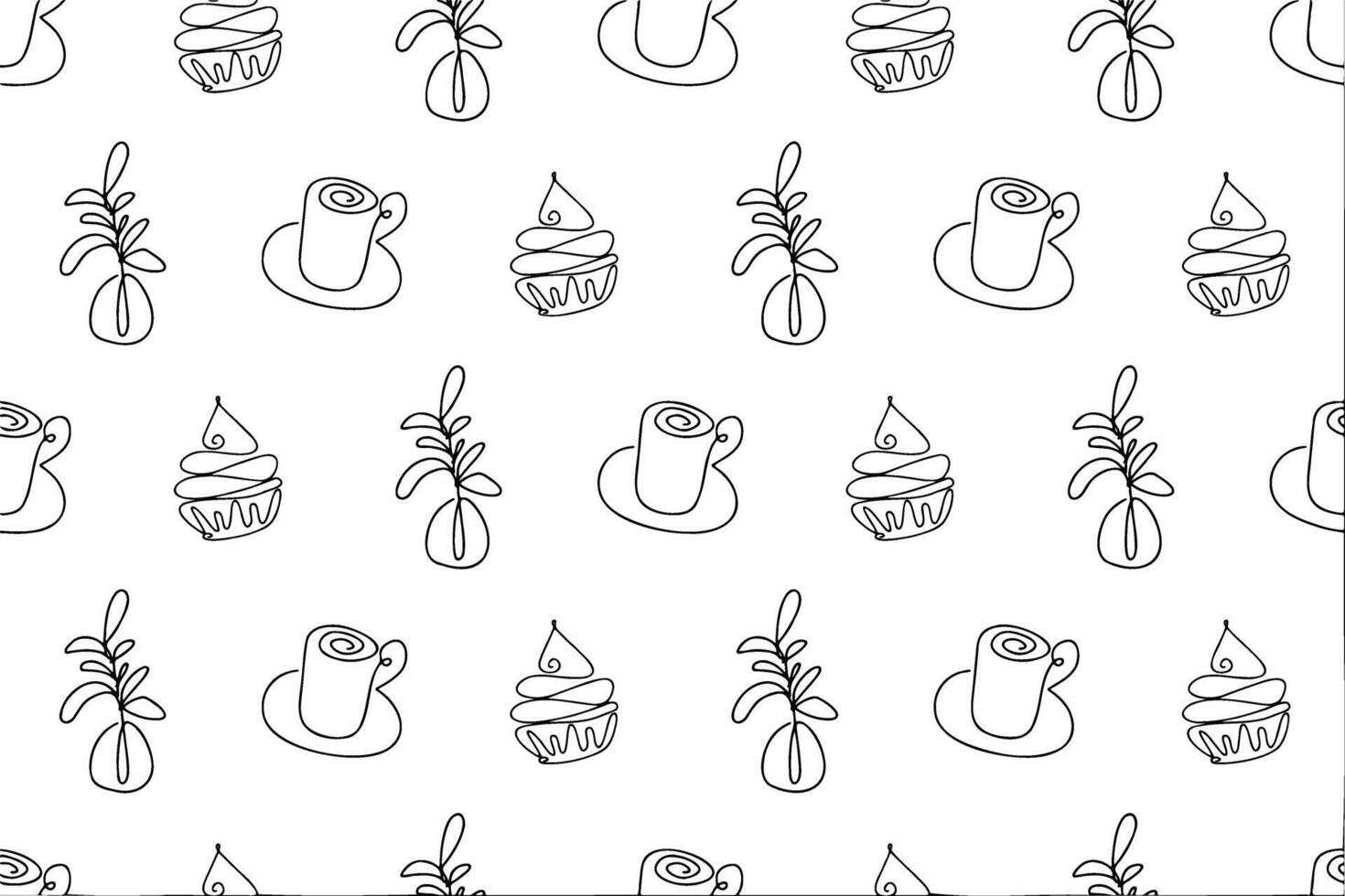 seamless pattern in line art style, repeating pattern. Design for food packaging, sweets, coffee, cake, ice cream, cupcake, vector