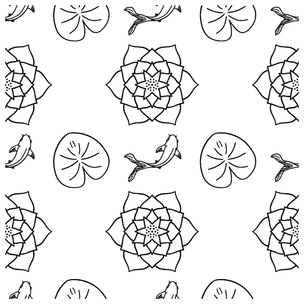Lotus Koi Pattern White Background line art seamless pattern vector