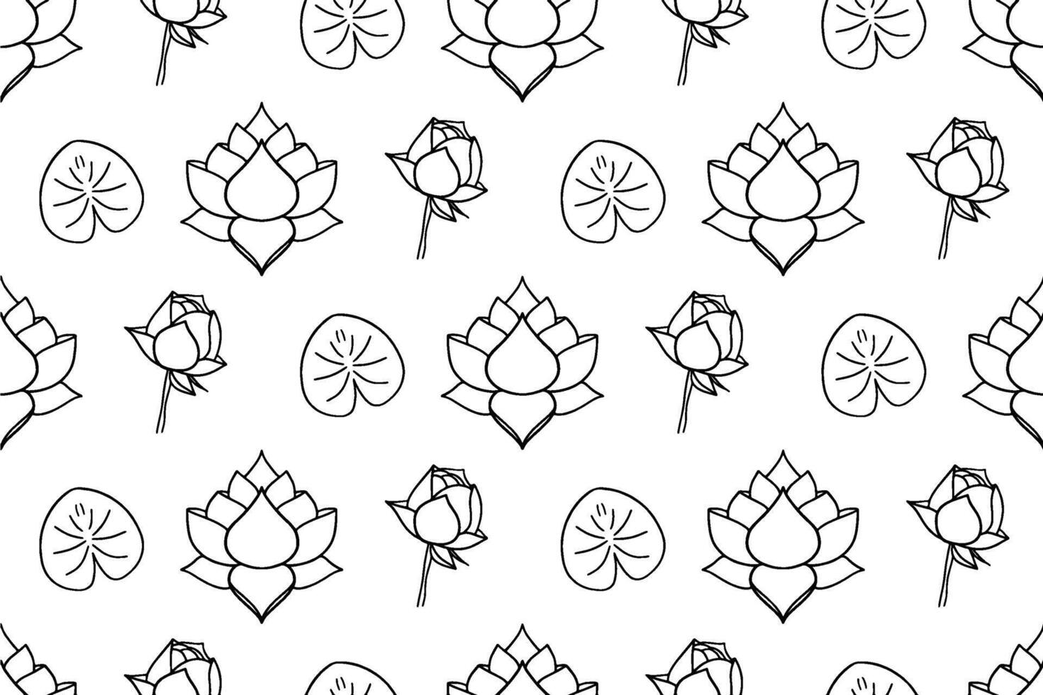 Hand drawn seamless pattern with flowers lotos. Seamless texture for fashion prints, wrapping, textile, paper, wallpaper. graphic illustration. vector