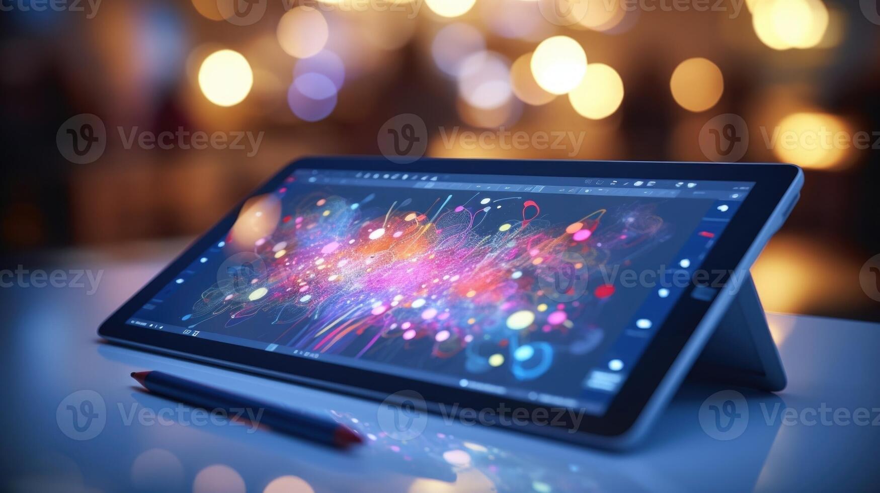 Closeup of a stylus pen on a digital drawing tablet photo