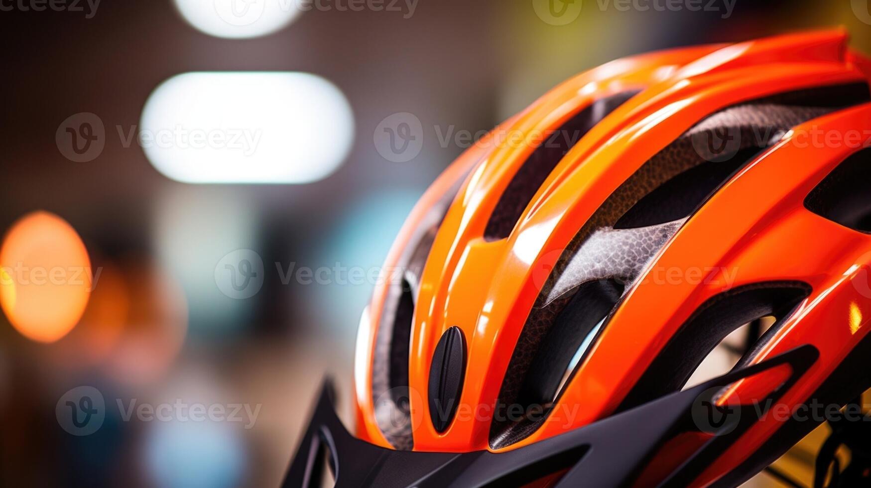 Closeup of a bike helmet with a builtin LED light. photo