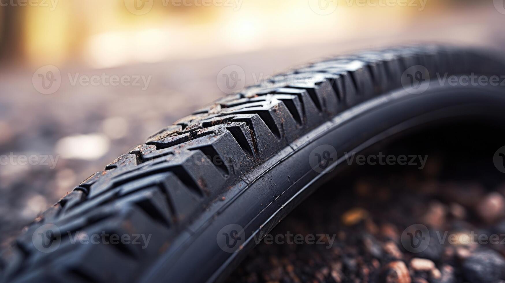 Closeup of a recycled rubber tire, used to create sustainable and durable bike paths. photo
