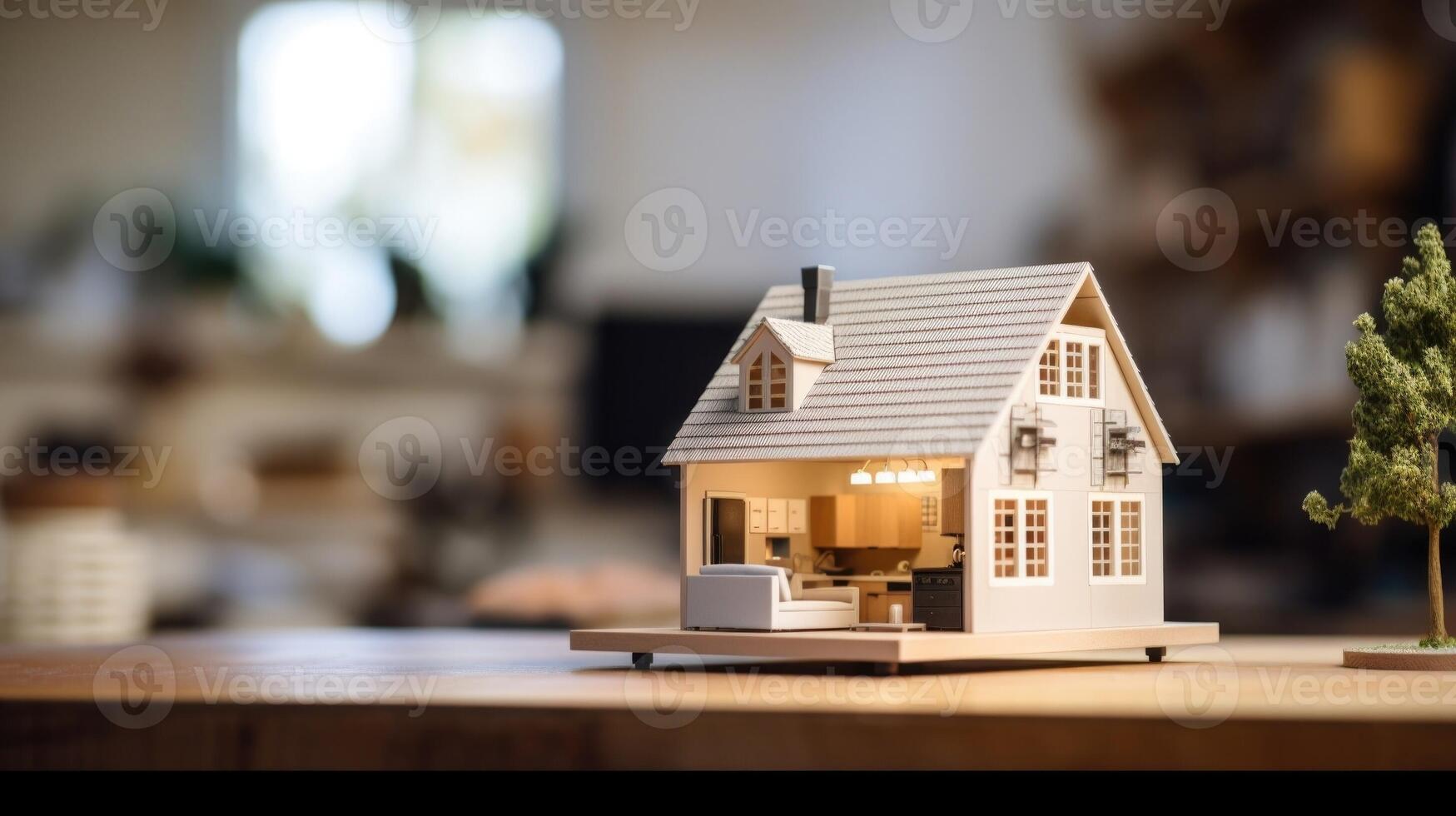 Macro shot of a carefully curated tiny house, showcasing the simplicity and functionality of minimalist living. photo