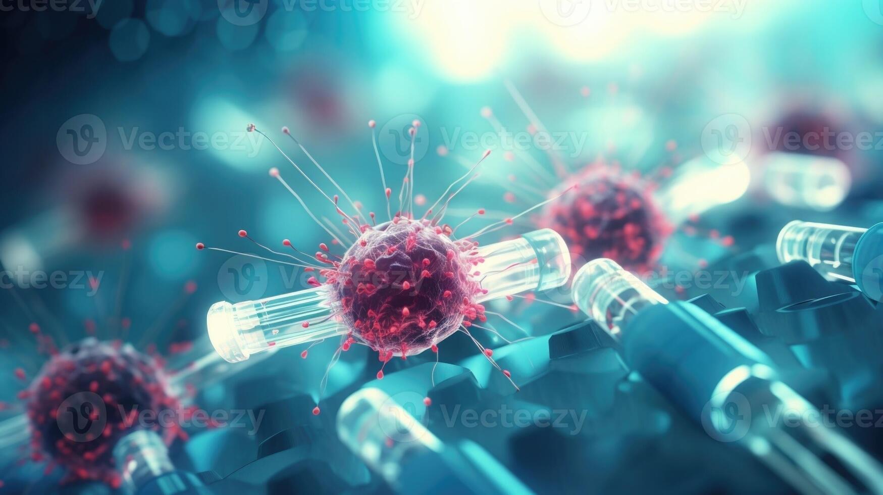 Extreme closeup of tiny nanobots being injected into a cancerous tumor for targeted treatment. photo