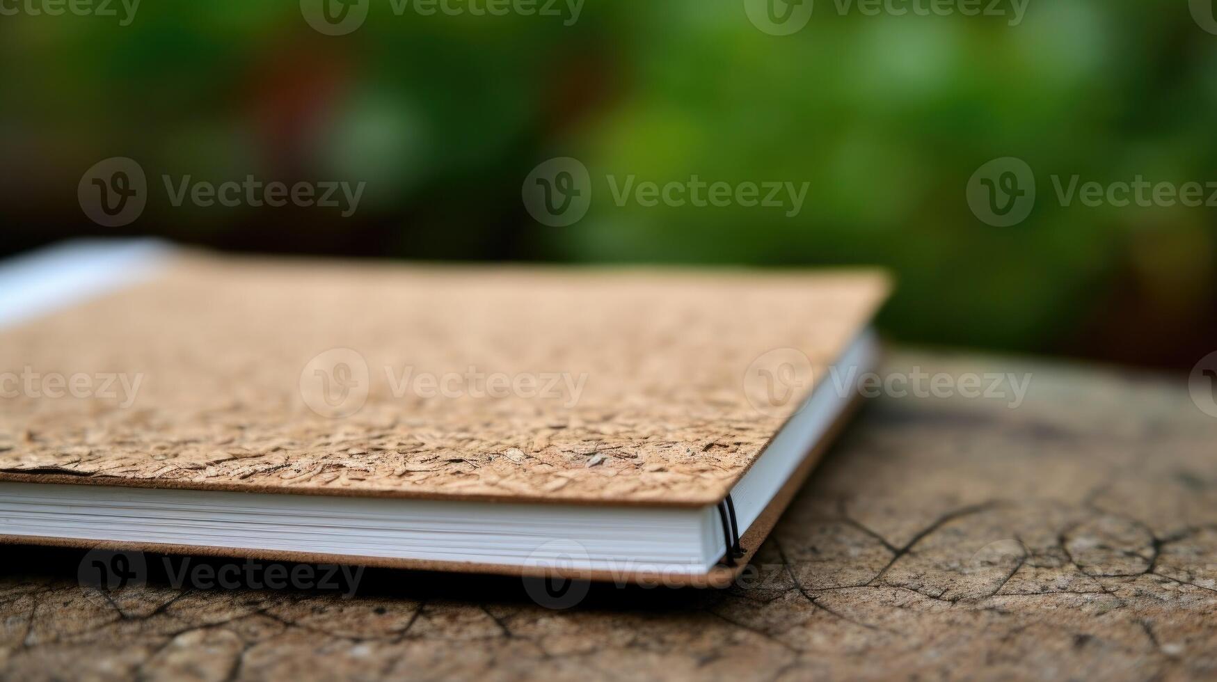 Macro image of a recycled paper notebook, highlighting the impact of using sustainable materials in everyday products. photo