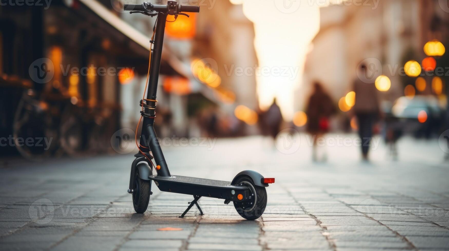 Closeup of a compact electric scooter, perfect for convenient and emissionfree city travel. photo