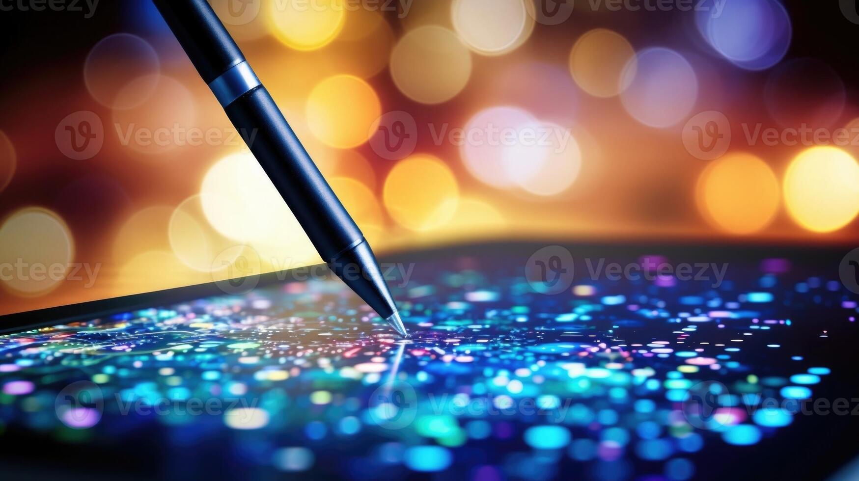 Closeup of a digital pen creating delicate brush strokes on a graphic tablet photo
