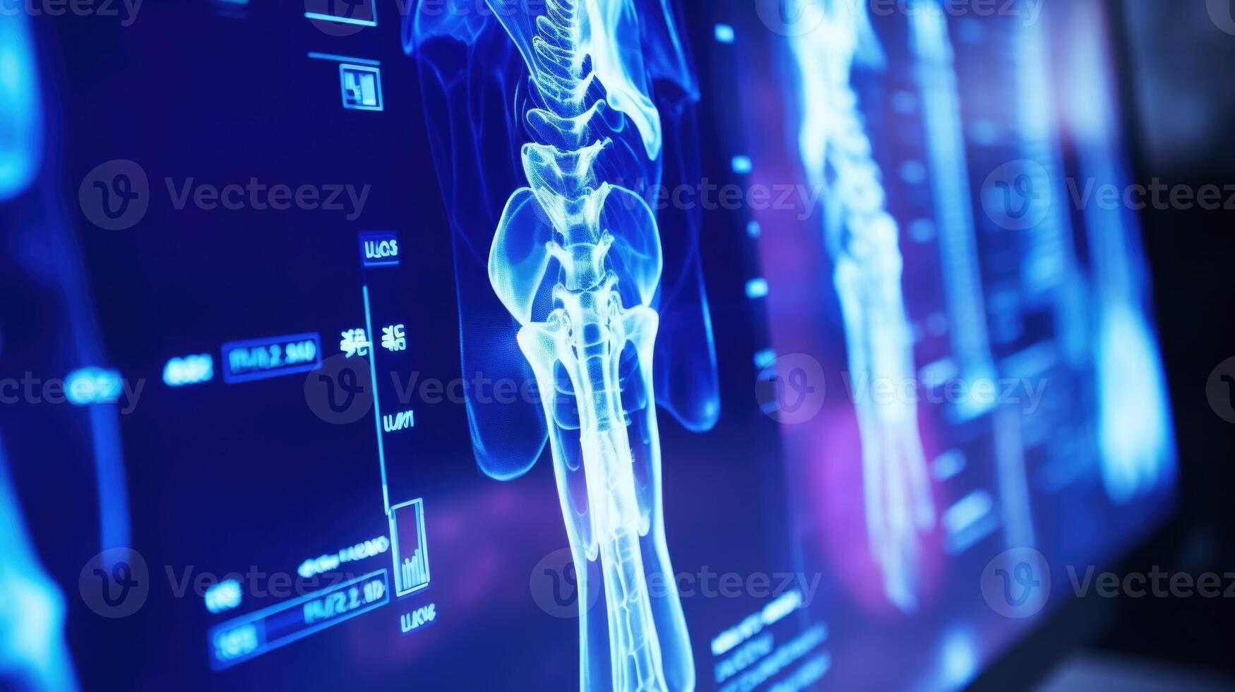 Screen of a holographic medical display showing a closeup of a patients broken bone. photo
