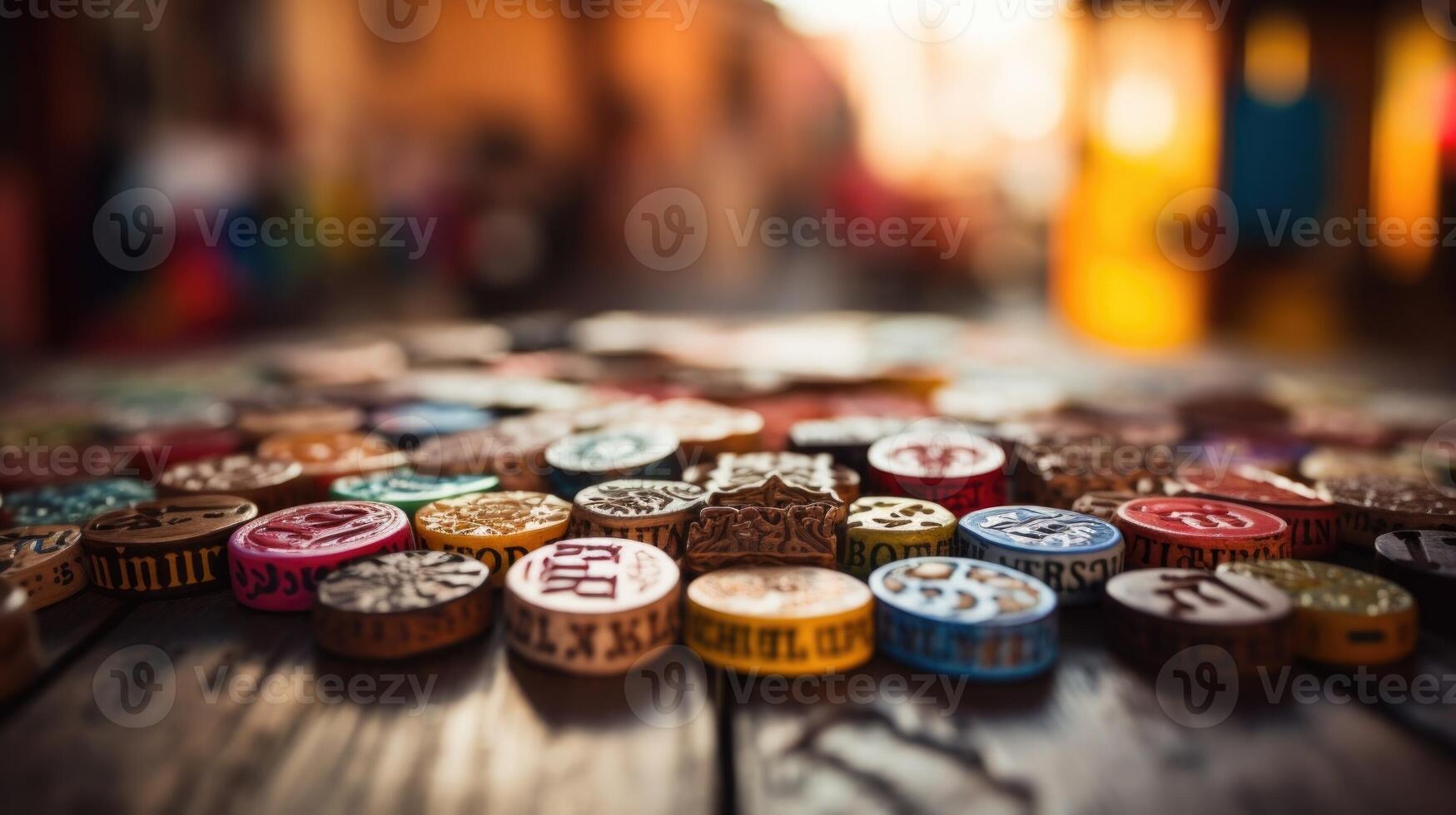 Closeup of a table filled with different languages, representing the linguistic diversity of cultures around the world. photo