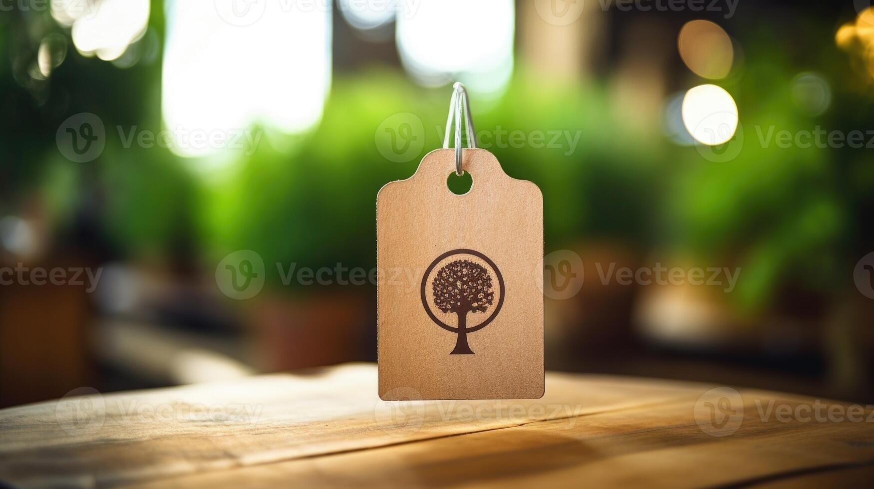 Closeup of a small tag attached to a clothing item, indicating its ethical and sustainable production. photo