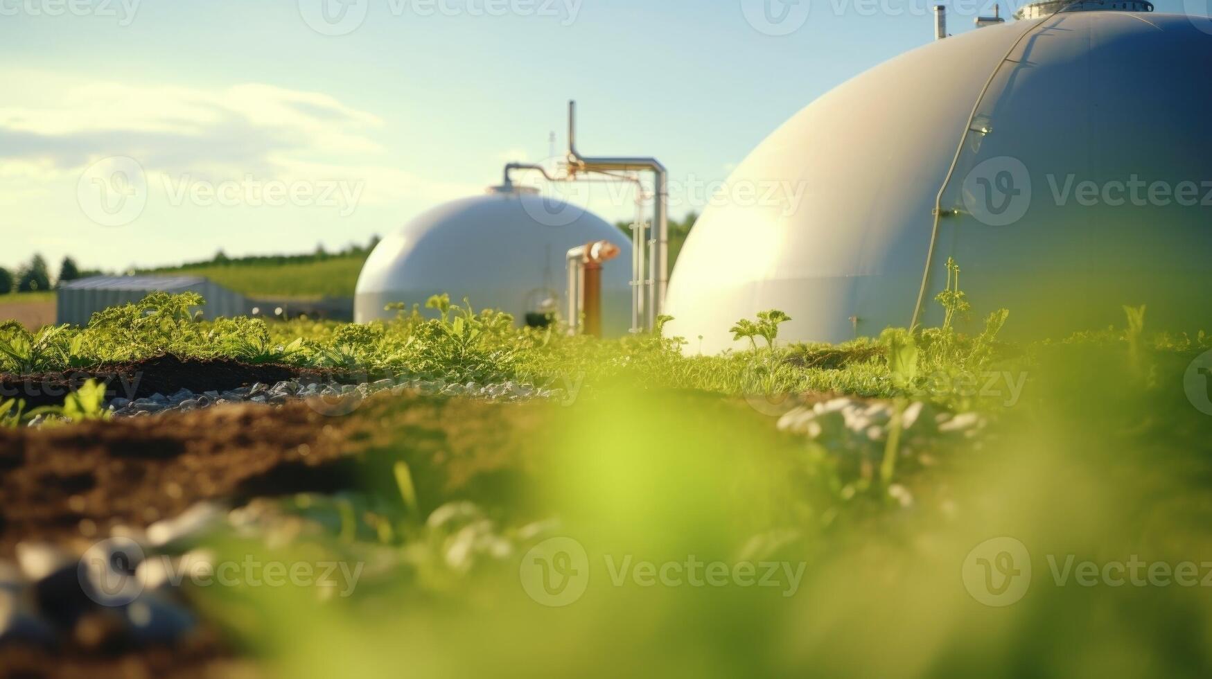 Closeup of a biogas digester, breaking down organic waste and producing ane gas for energy. photo