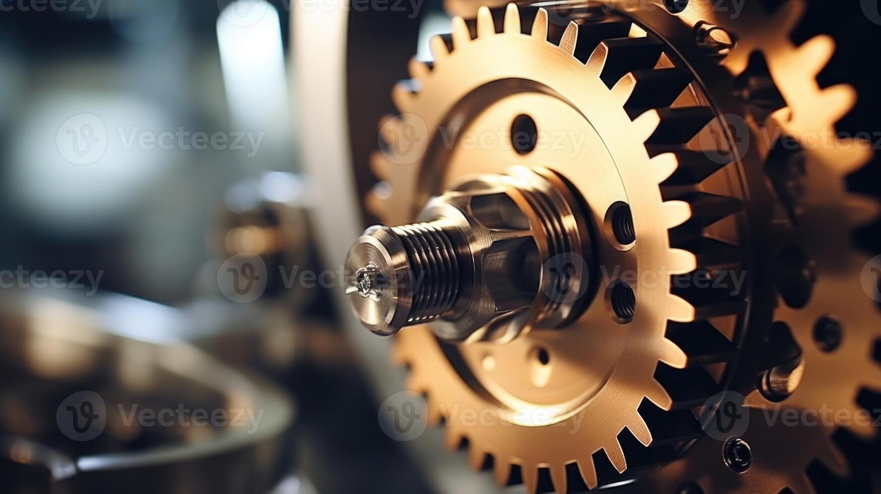 Closeup of the intricate gears and mechanisms inside a wind turbine hub. photo