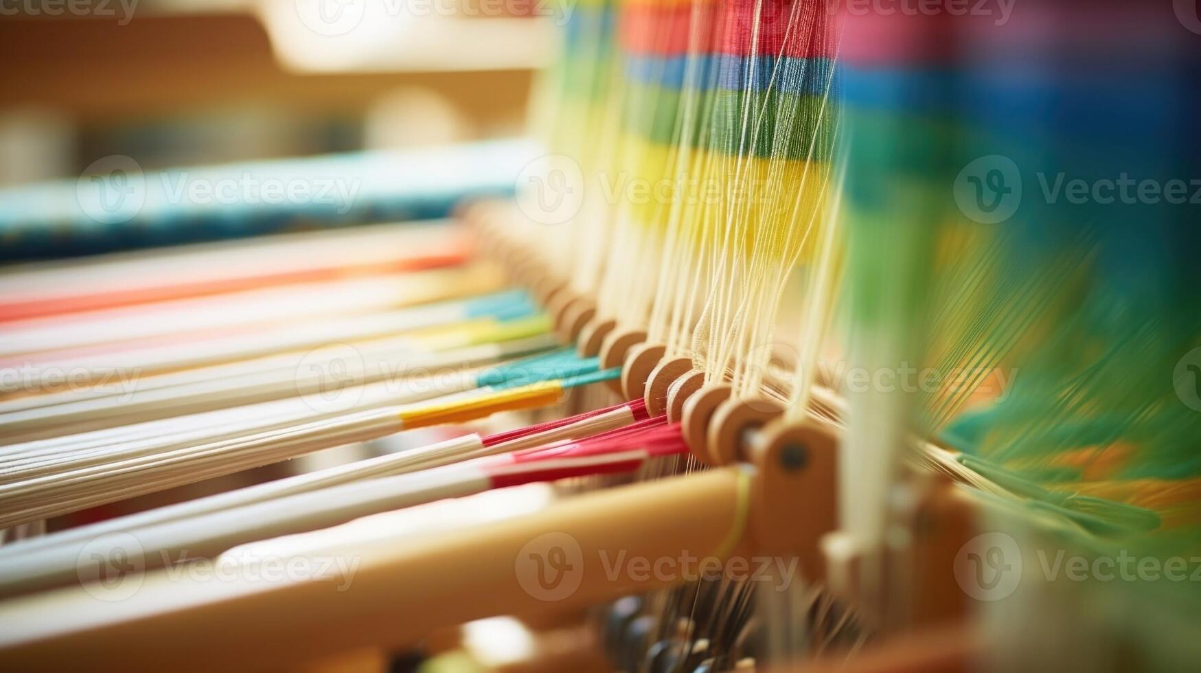 Closeup of a loom in a zero waste textile mill, repurposing hemp and silk ss into new fabric. photo