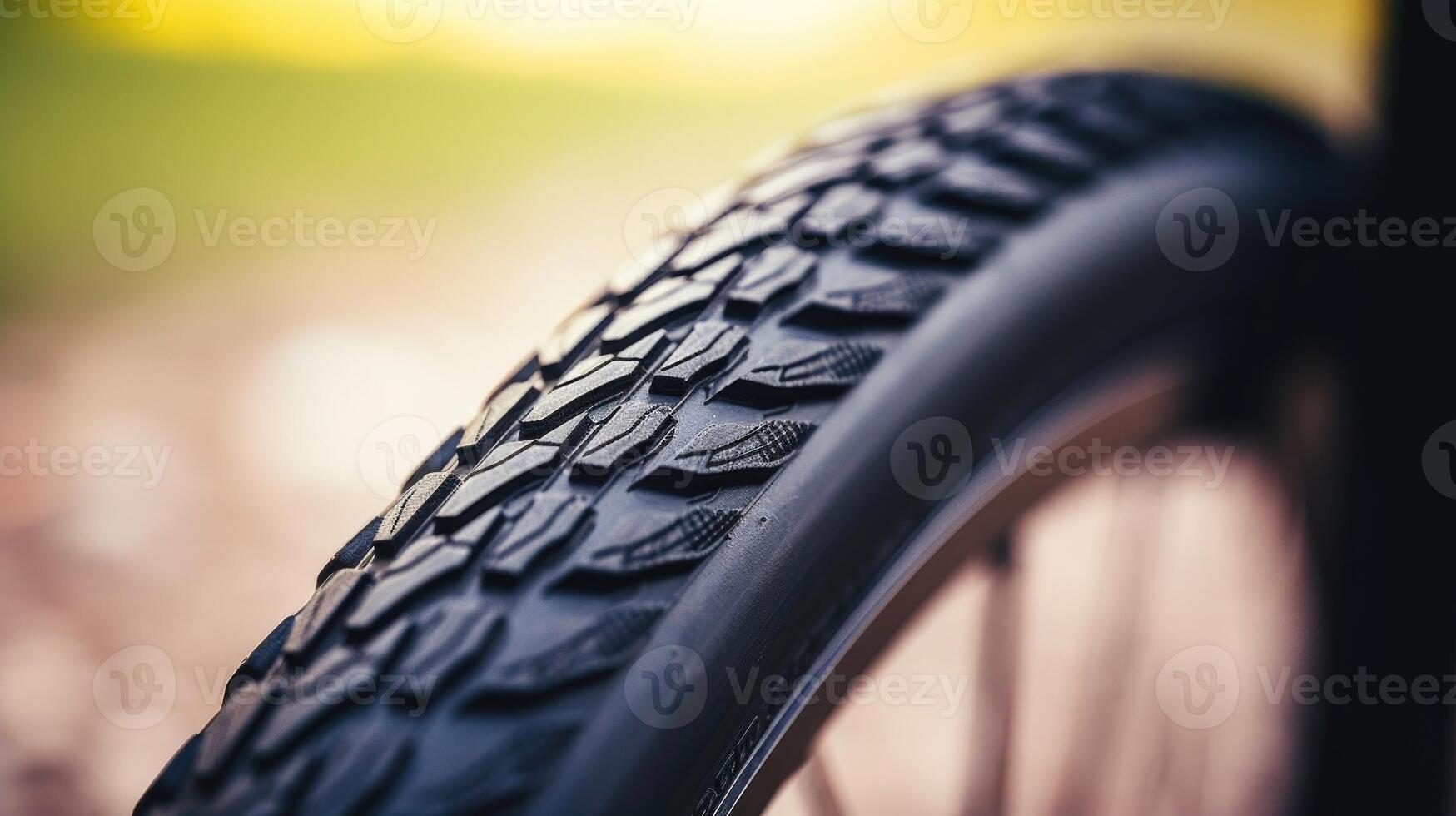 Closeup of a bicycle tire made from sustainable, biodegradable materials. photo