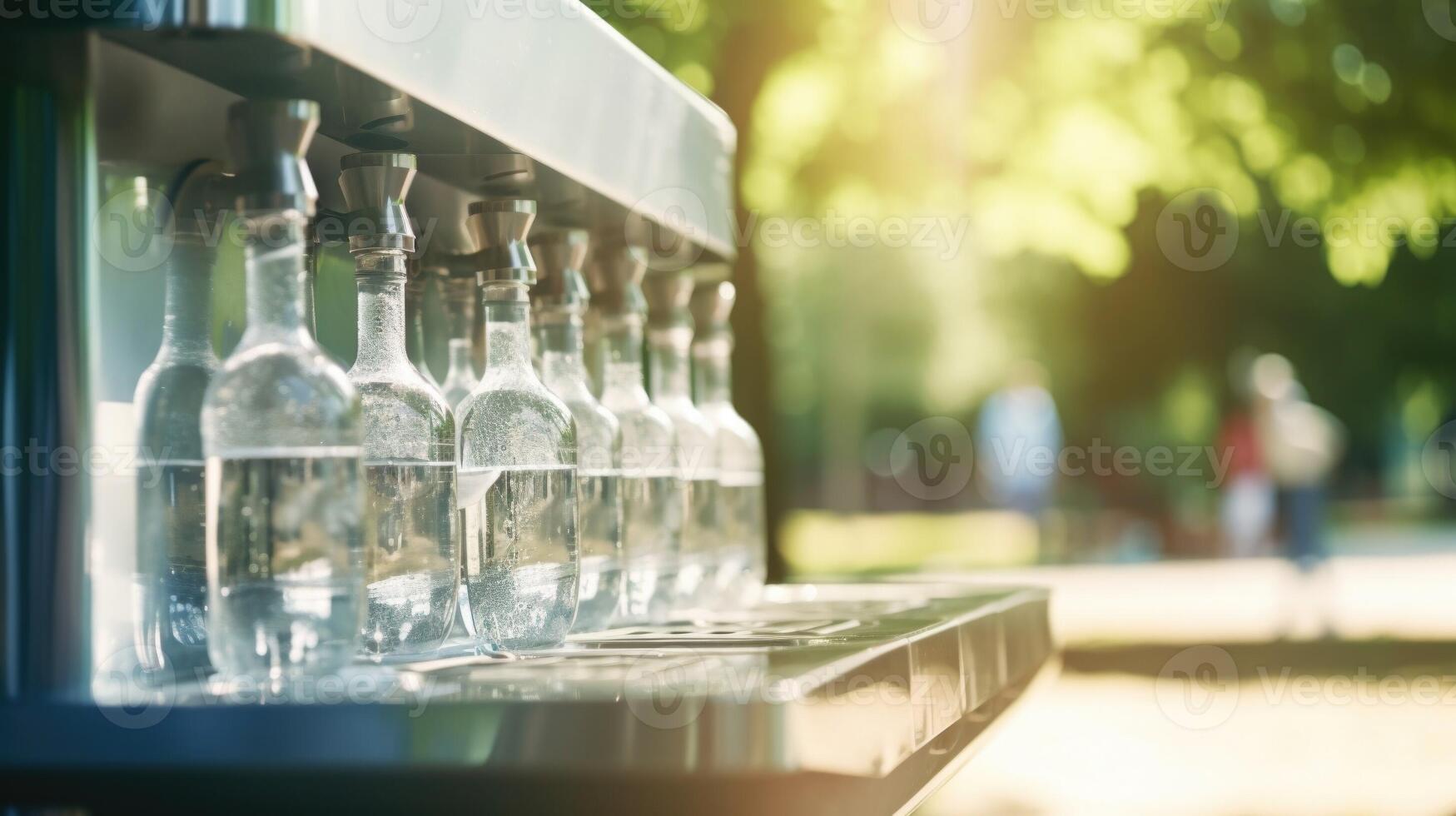 Closeup of a public water refill station, where reusable water bottles can easily be refilled, reducing the need for singleuse plastic bottles. photo