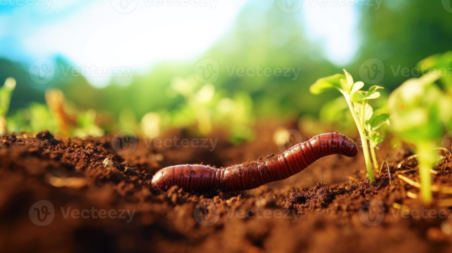 Closeup of a thriving earthworm, an indicator of healthy soil in sustainable agriculture practices. photo