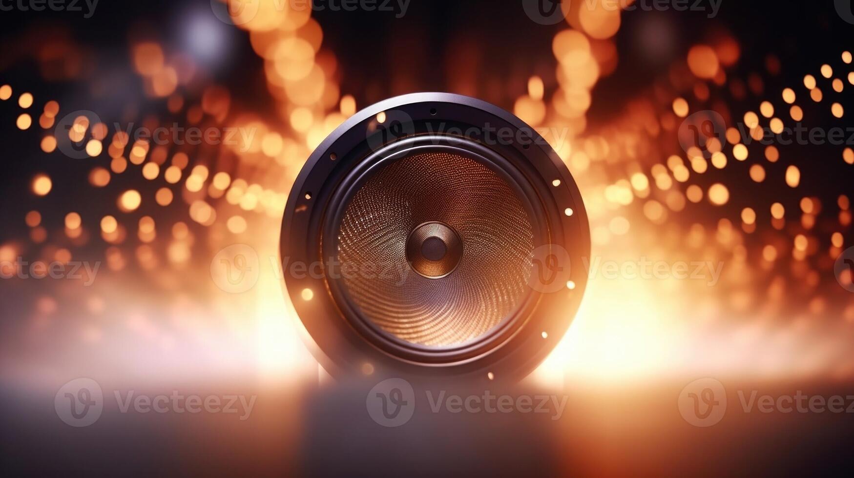 Closeup of a speaker vibrating and emitting deep, bassheavy sounds that reverberate throughout the entire room. photo