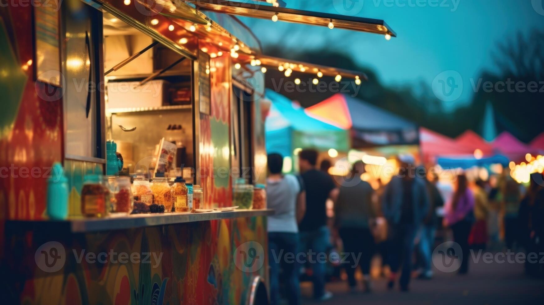 Closeup of a wide variety of food trucks, teasing the delicious and diverse culinary options available at the festival. photo