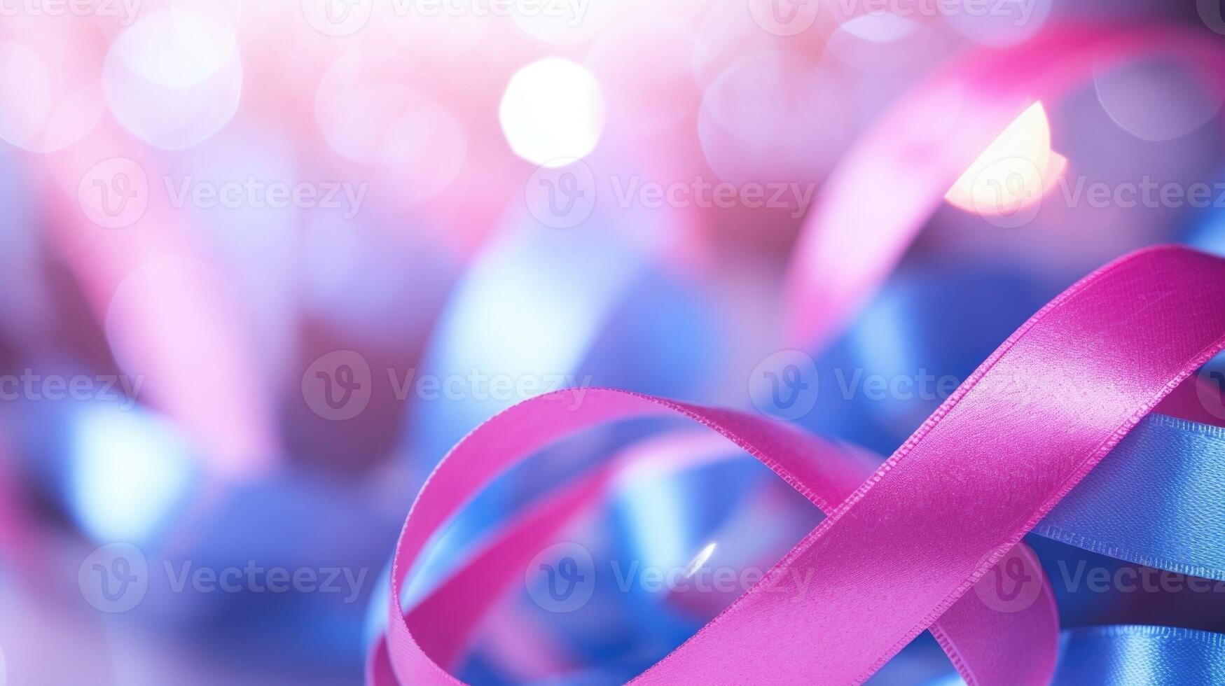Closeup of a pink and blue ribbon tied together, symbolizing the interconnectedness of all genders and the need for equal rights for all. photo