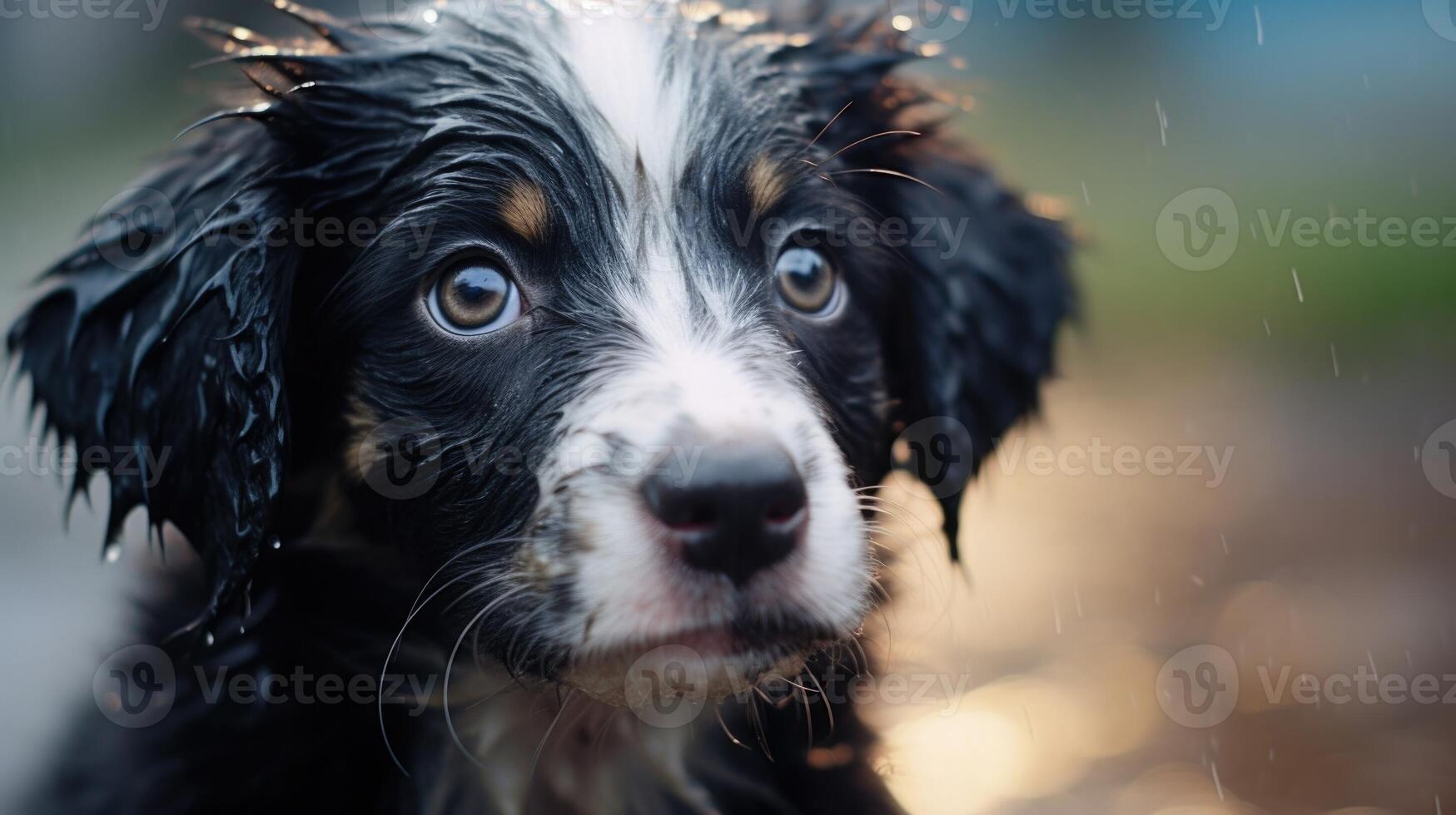 Closeup of a puppys wet nose, a sign of good health and proper care. photo