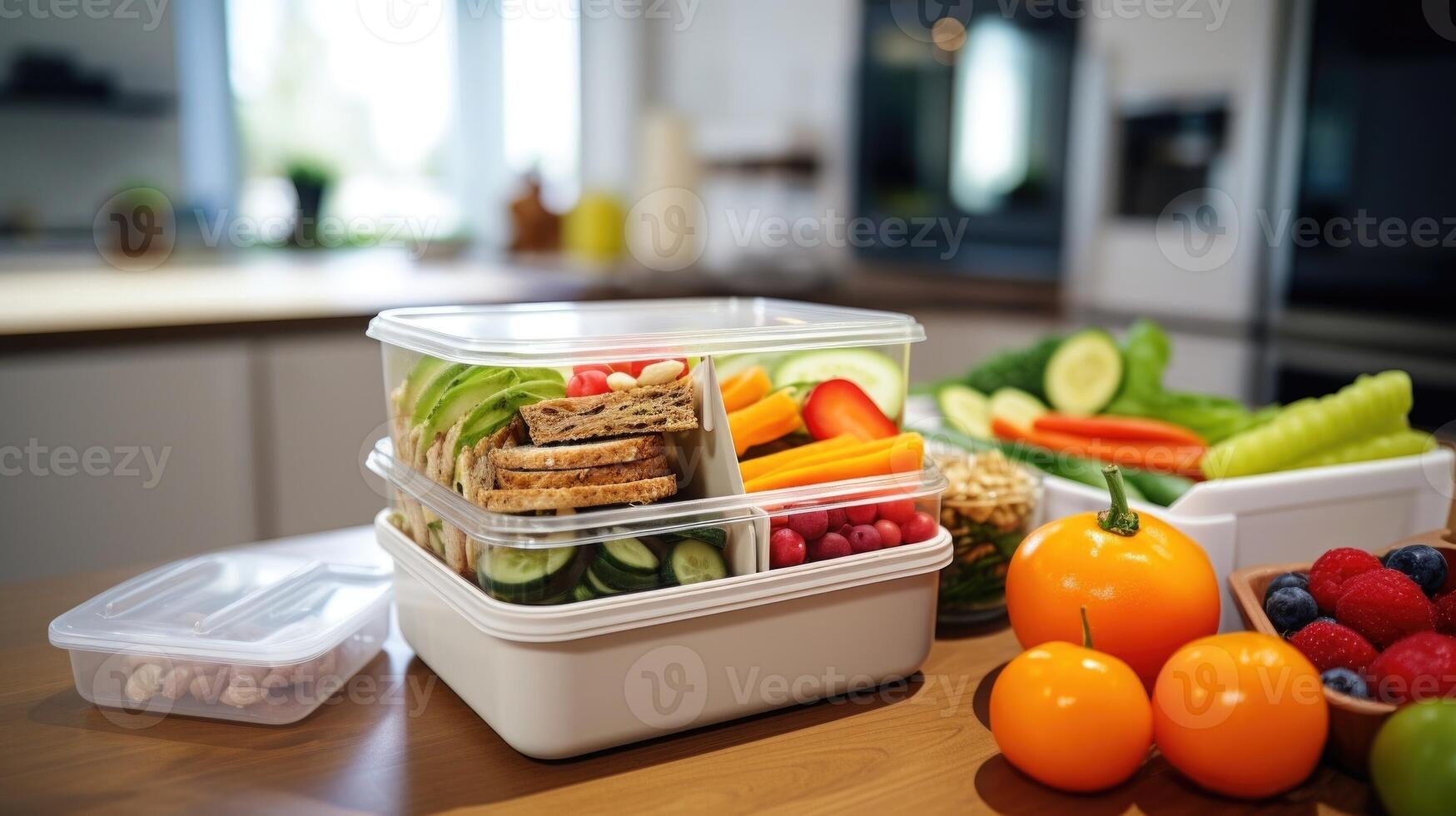 Detailed shot of a lunchbox with healthy snacks and balanced meals, symbolizing the effort put into maintaining worklife balance. photo
