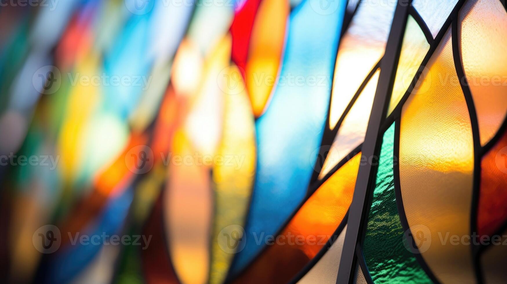 Closeup of a traditional stainedglass window, a beautiful and colorful feature in a modern building. photo
