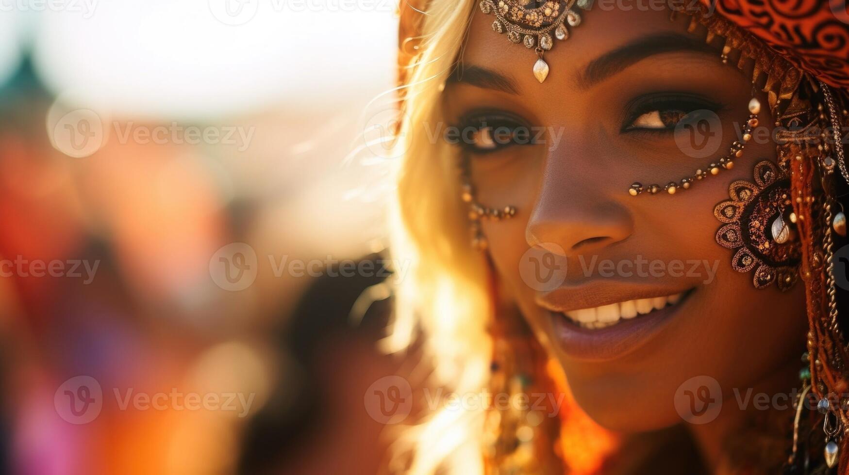 Upclose look at the intricate designs on a festivalgoers face, adding to the unique and diverse community of the event. photo