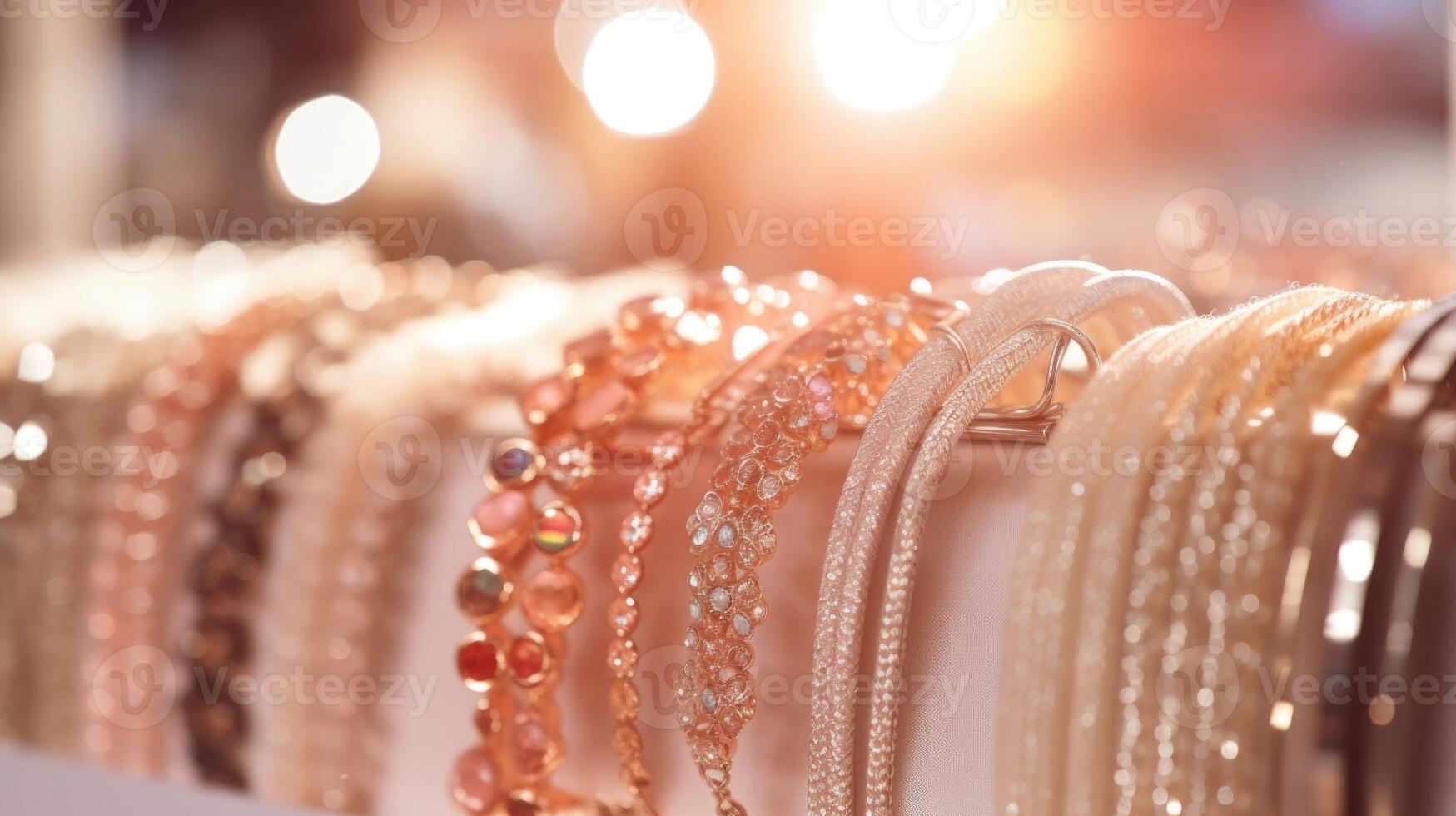 Closeup of a rack of glittering accessories, waiting to be paired with outfits. photo