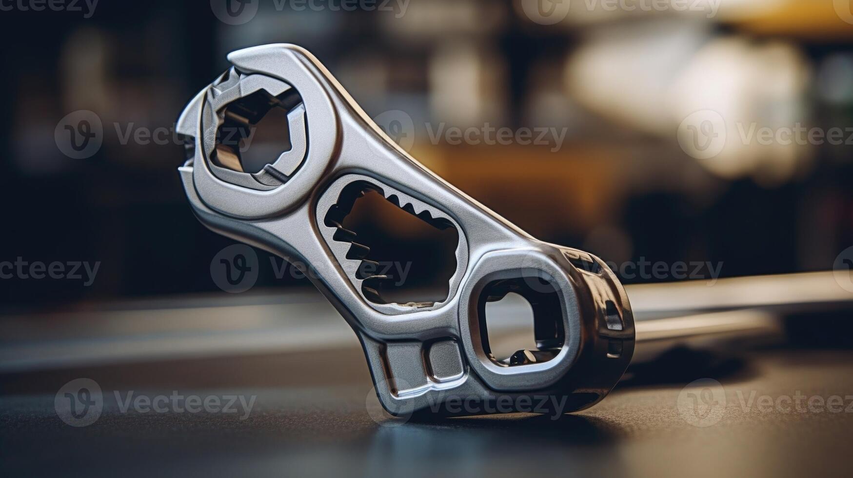 Closeup of a 3D printed wrench, showcasing its sy build and intricate inner workings. photo