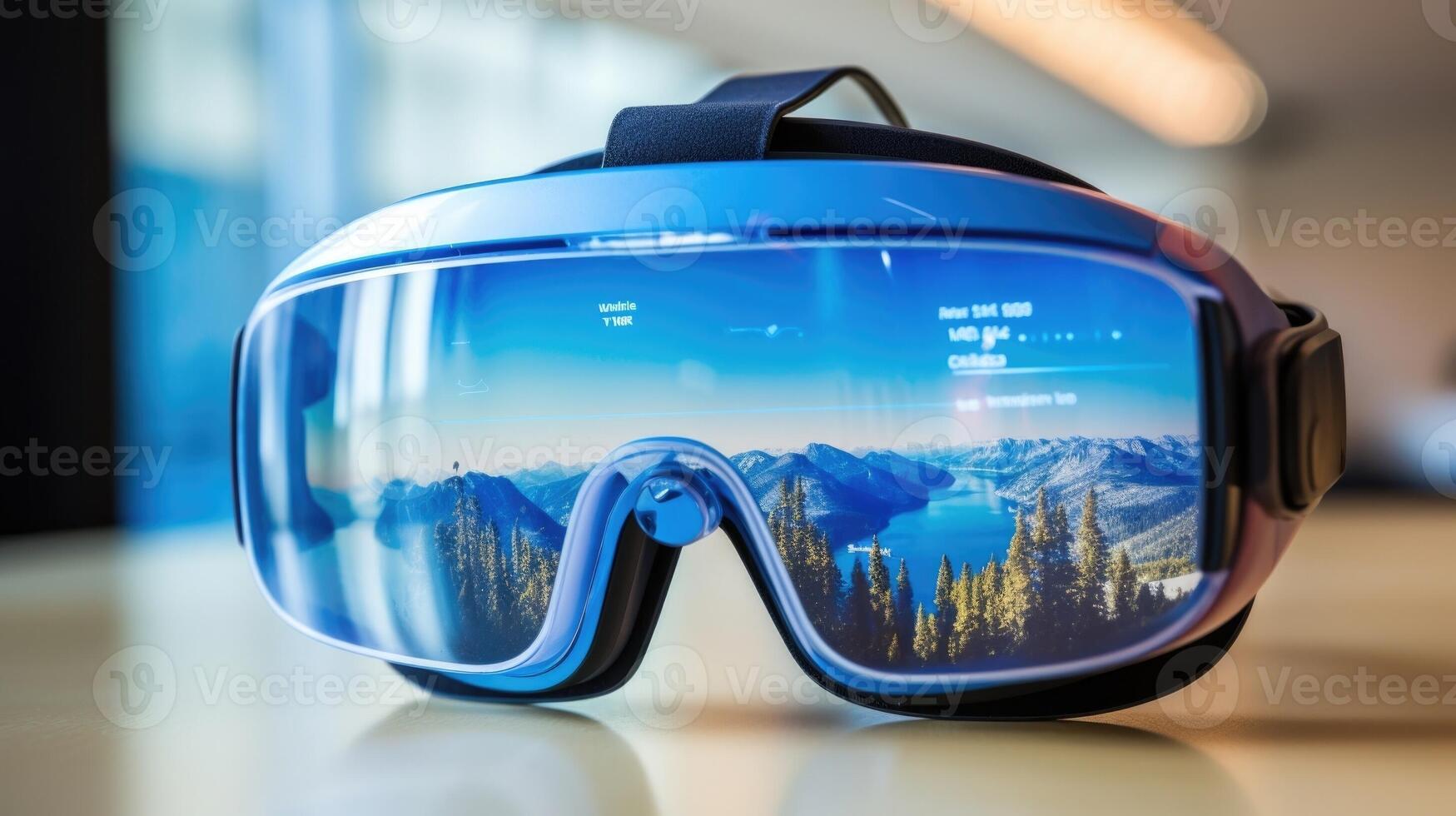 Closeup of an AR headset displaying a virtual tour of a patients potential new smile after dental work. photo