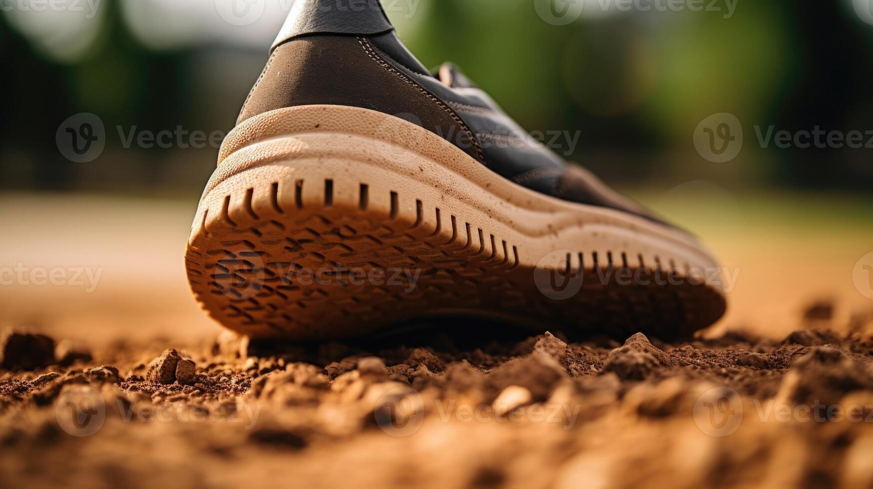 Macro shot of a natural rubber sole on a pair of sustainable fashion shoes, highlighting the use of sustainable materials in footwear. photo