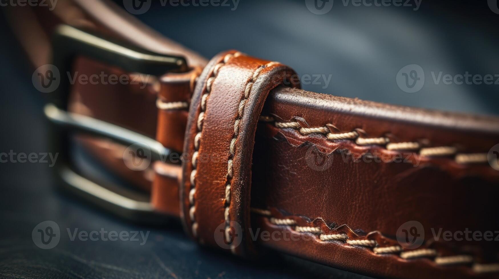 Closeup of a vintage leather belt, repurposed from an old jacket and featuring intricate stitching details. photo
