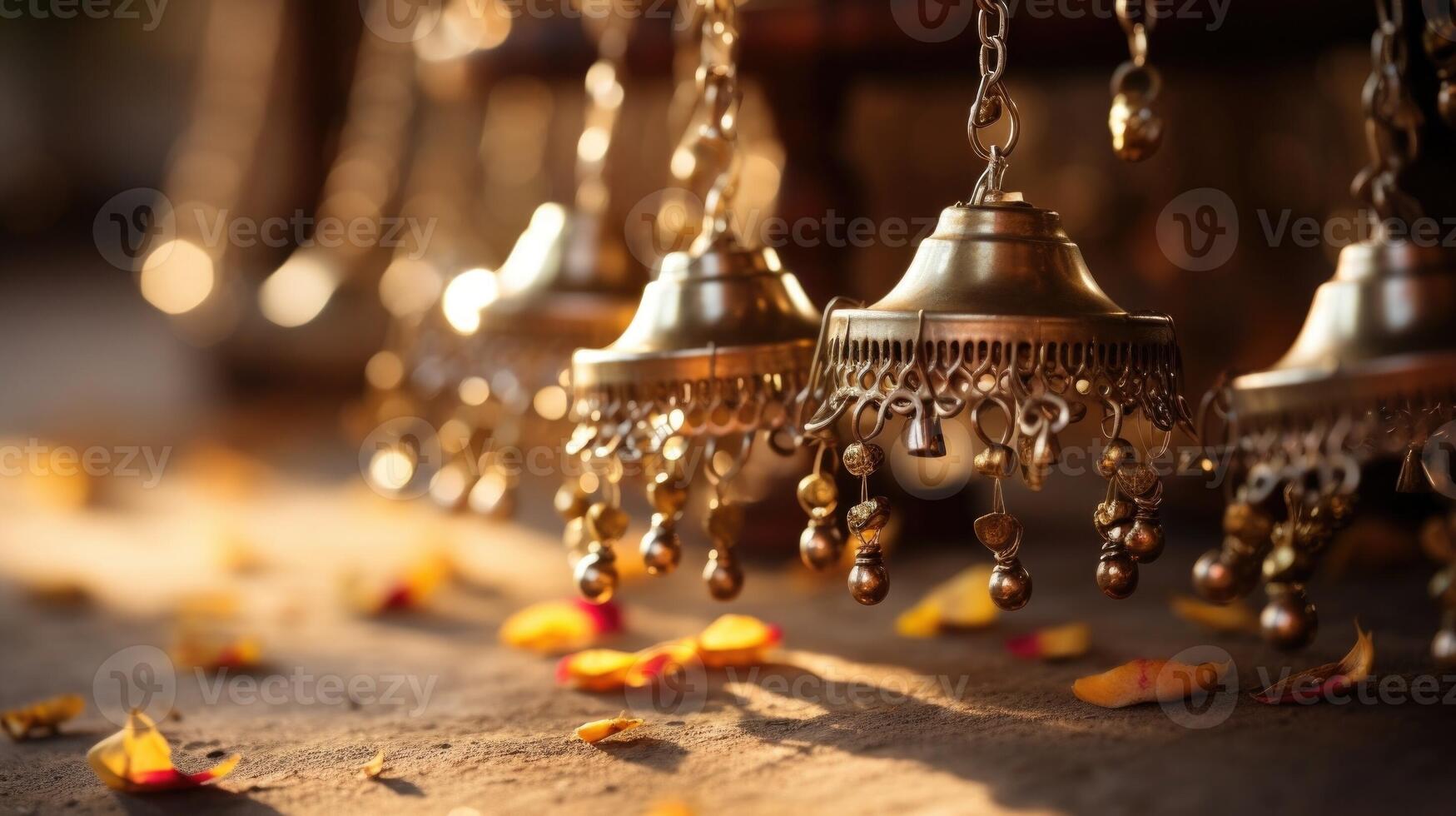 Closeup of delicate anklets adorned with small bells that jingle with every step. photo
