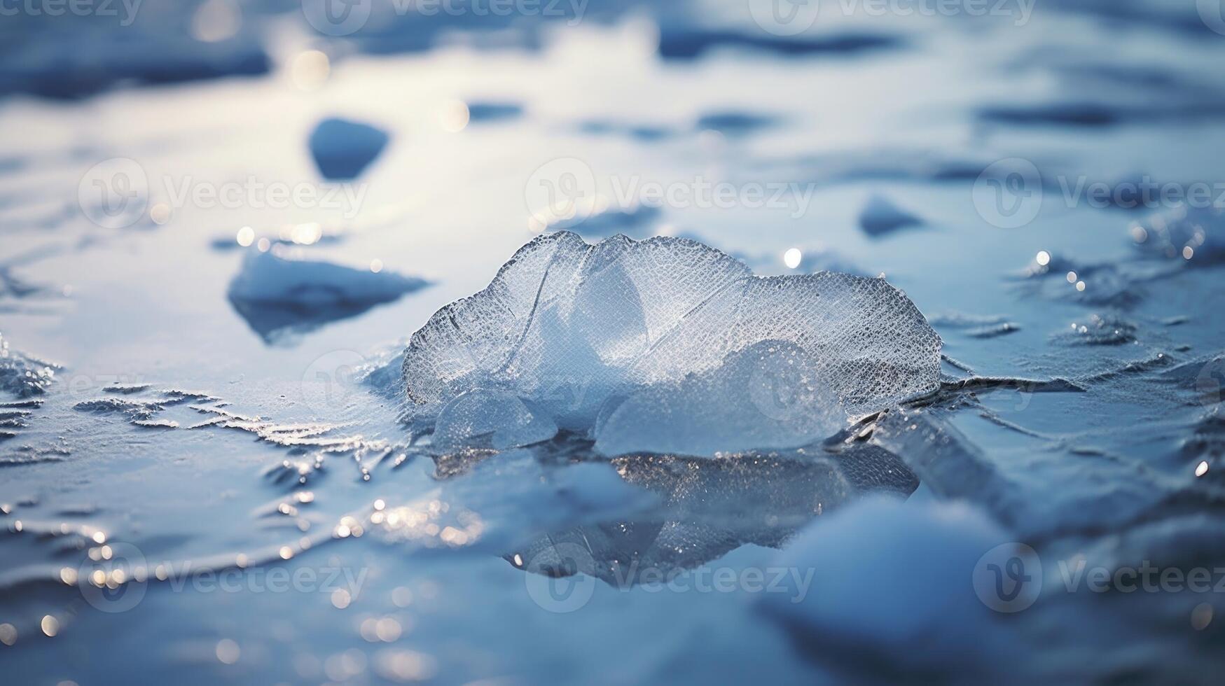 Detailed view of a melted ice cap, showcasing the alarming consequences of global warming on polar regions. photo